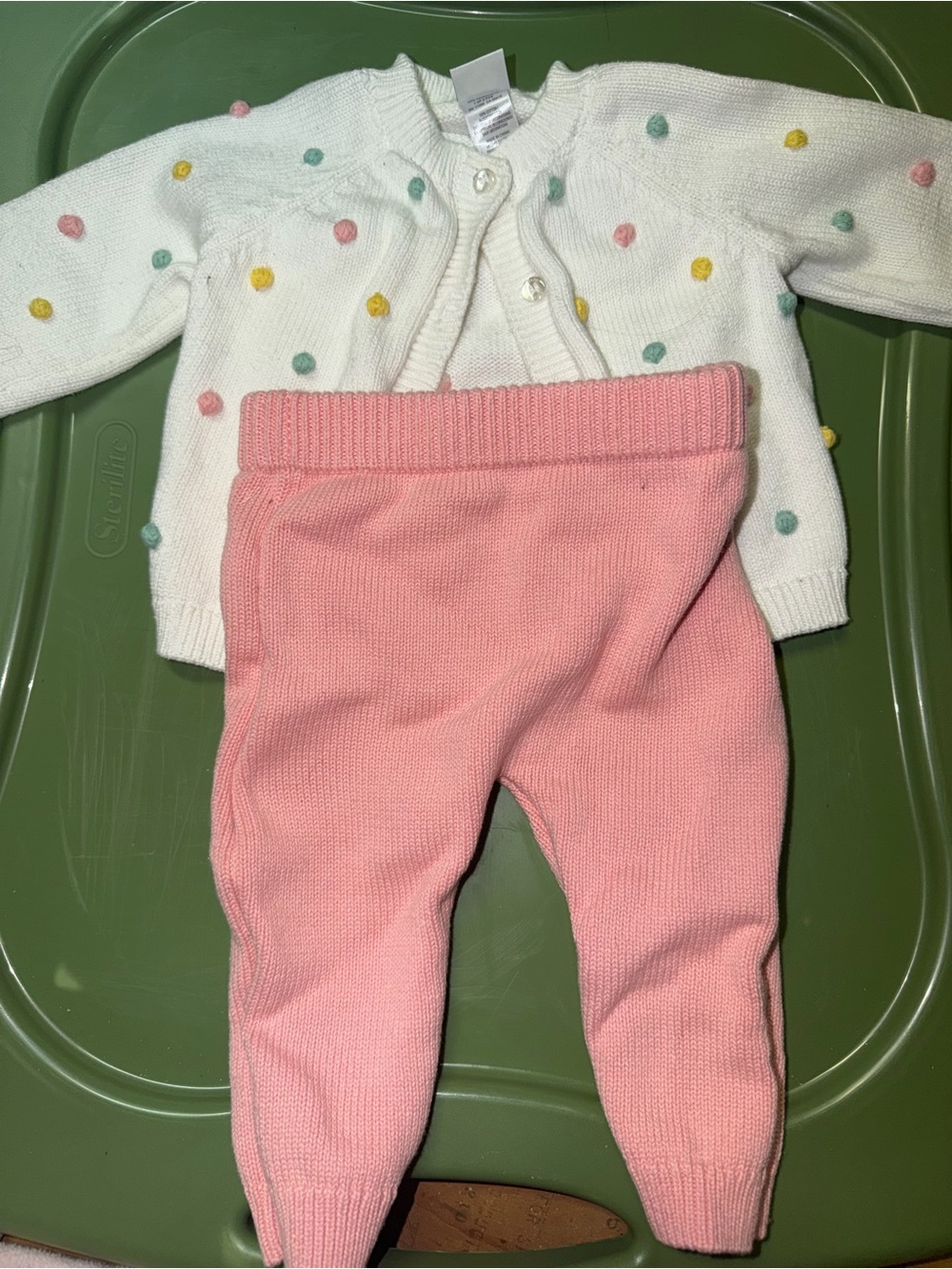 Baby White Knit Cardigan with Pom Dots